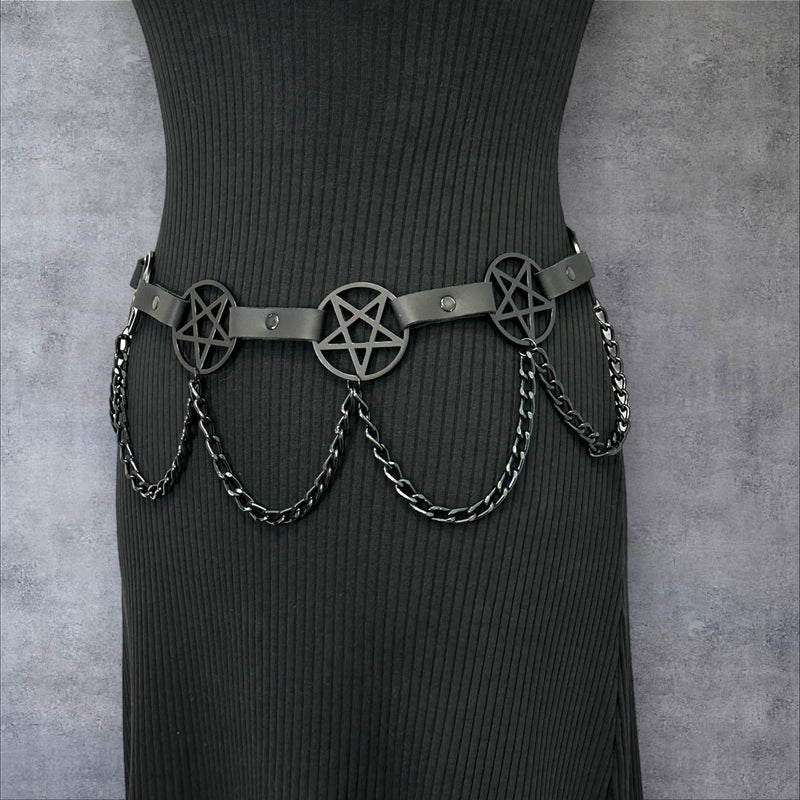 Pentagram Link Belt With Chain Black Penta