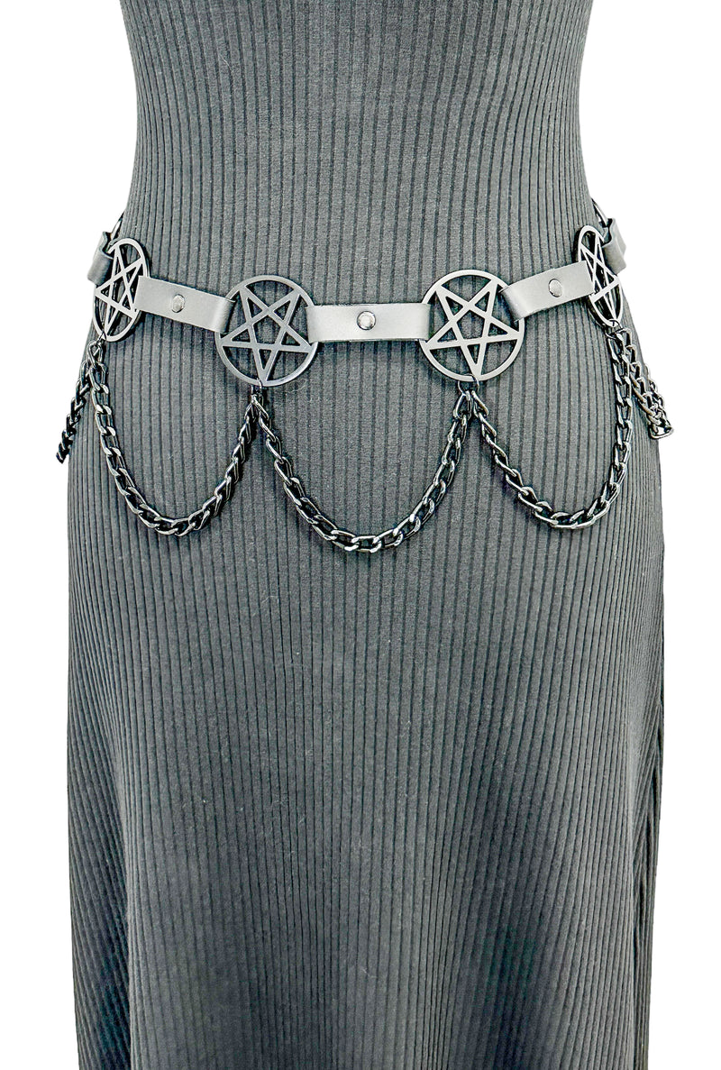 Pentagram Link Belt With Chain Black Penta