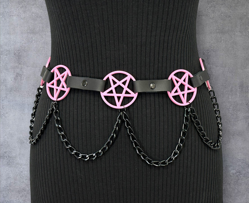 Pentagram Link Belt With Chain Pink Penta