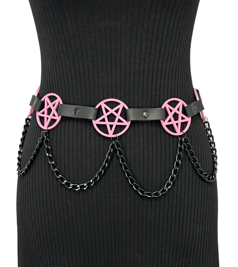 Pentagram Link Belt With Chain Pink Penta