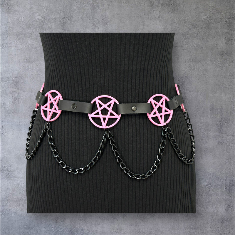 Pentagram Link Belt With Chain Pink Penta