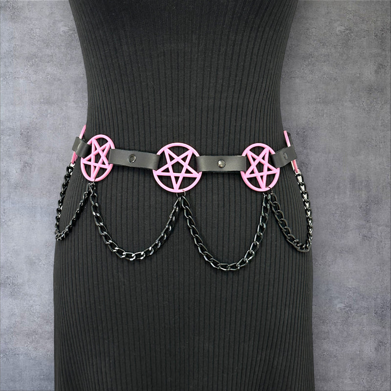 Pentagram Link Belt With Chain Pink Penta