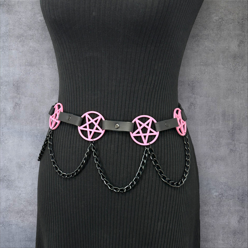 Pentagram Link Belt With Chain Pink Penta