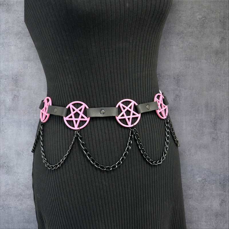 Pentagram Link Belt With Chain Pink Penta