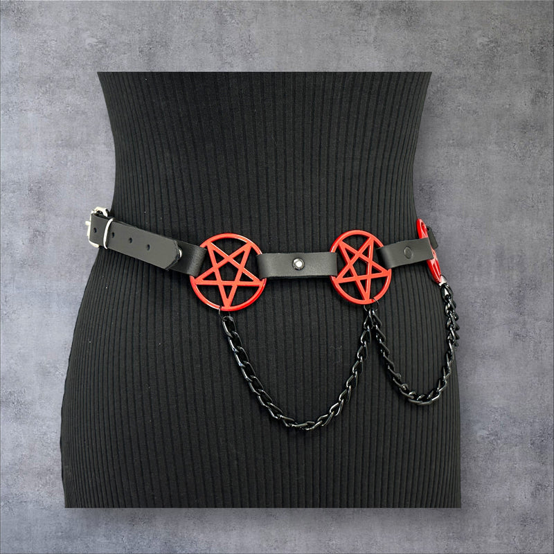 Pentagram Link Belt With Chain Red Penta