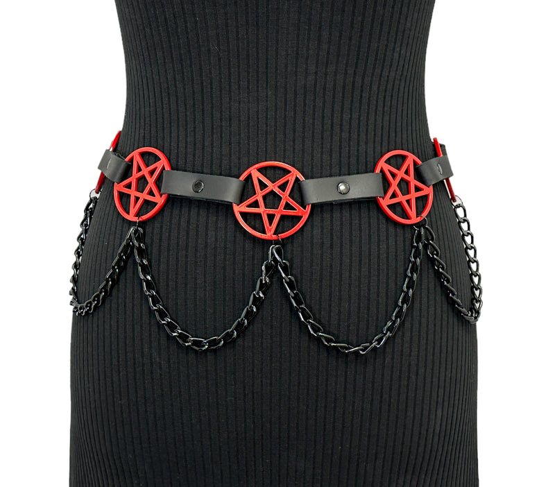 Pentagram Link Belt With Chain Red Penta