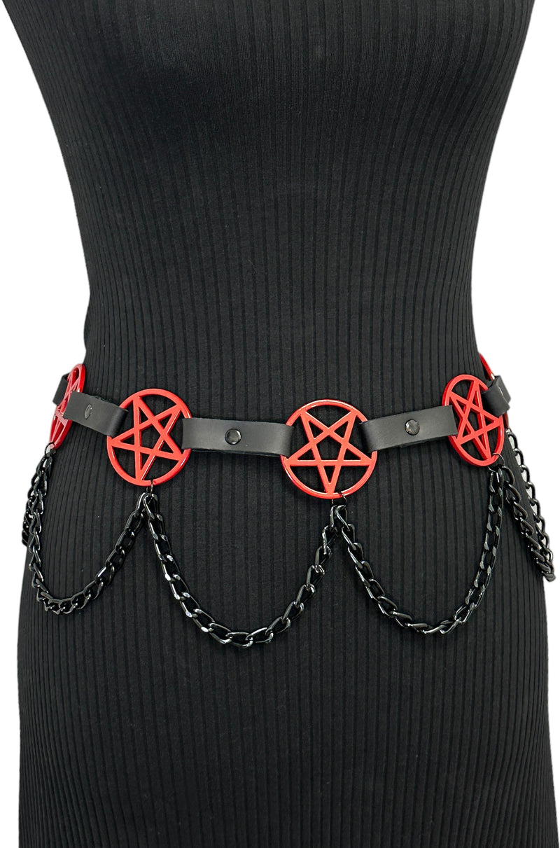 Pentagram Link Belt With Chain Red Penta