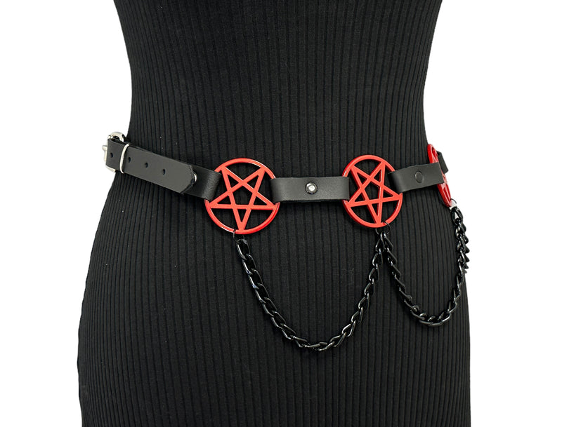 Pentagram Link Belt With Chain Red Penta