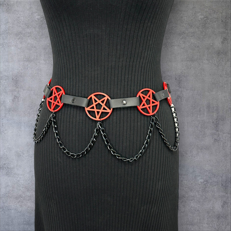 Pentagram Link Belt With Chain Red Penta