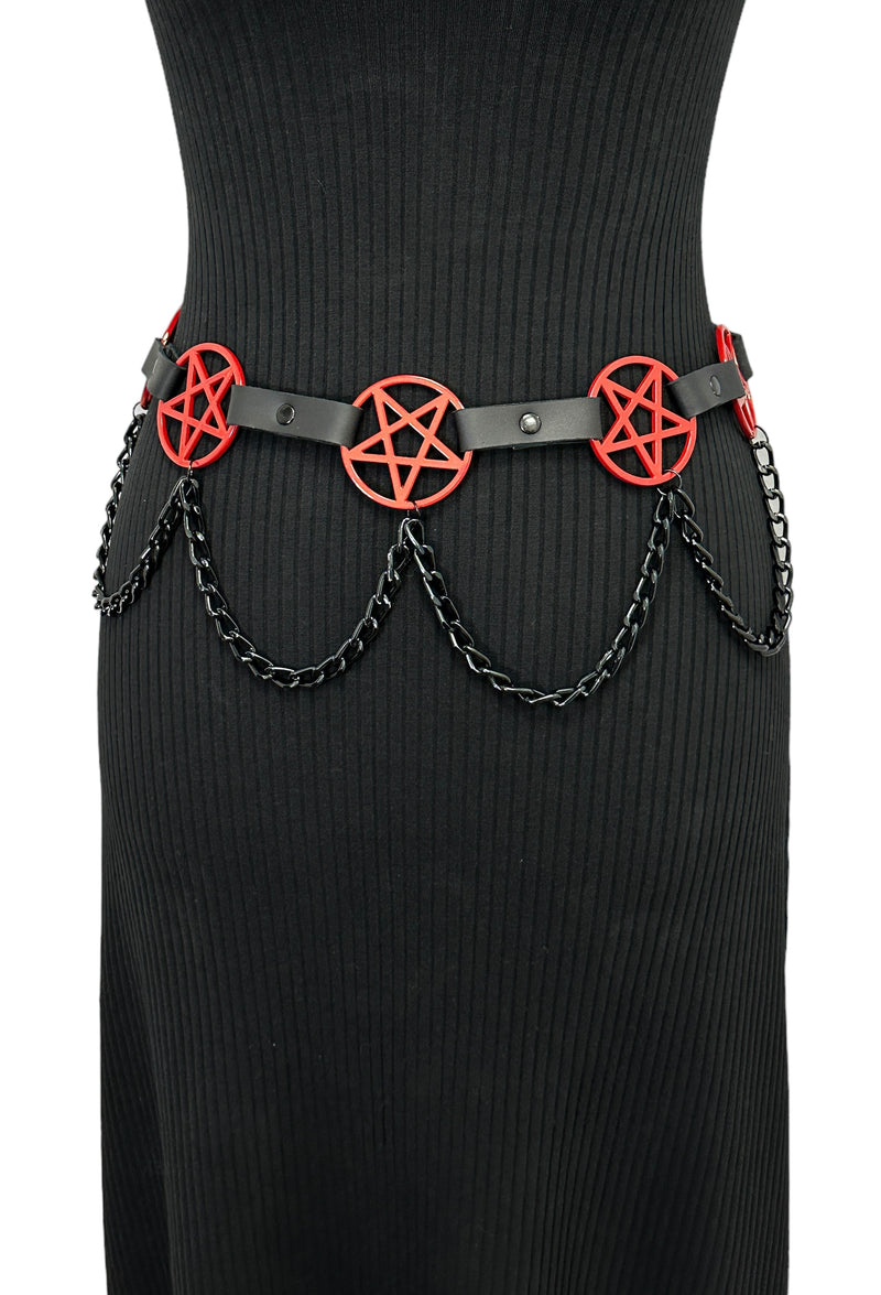 Pentagram Link Belt With Chain Red Penta