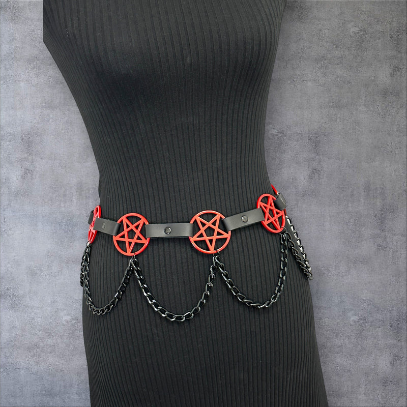 Pentagram Link Belt With Chain Red Penta