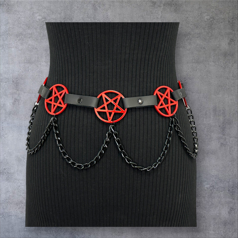 Pentagram Link Belt With Chain Red Penta