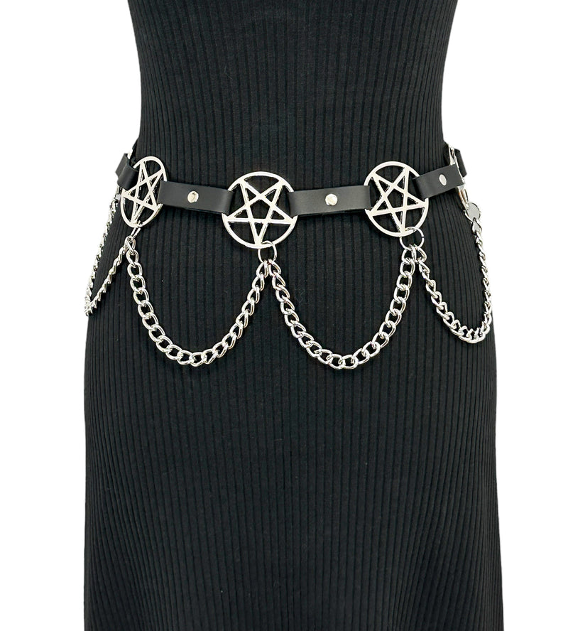 Pentagram Link Belt With Chain Silver Penta