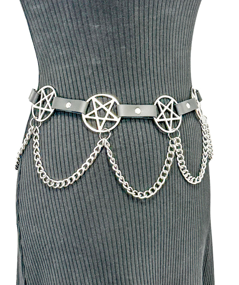 Pentagram Link Belt With Chain Silver Penta