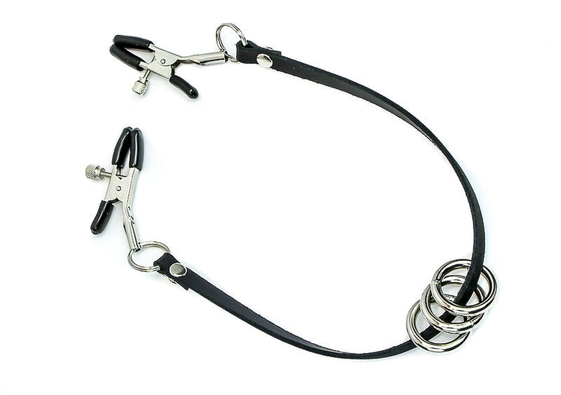 NIPPLE CLAMP WITH LEATHER STRING AND RINGS