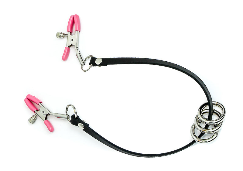 NIPPLE CLAMP WITH LEATHER STRING AND RINGS
