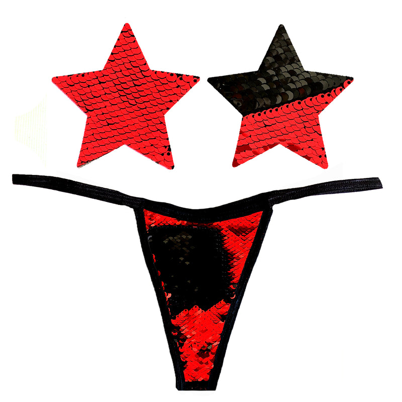 Sookie Red Black Sequin G String Naughty Knix with Pasties Set