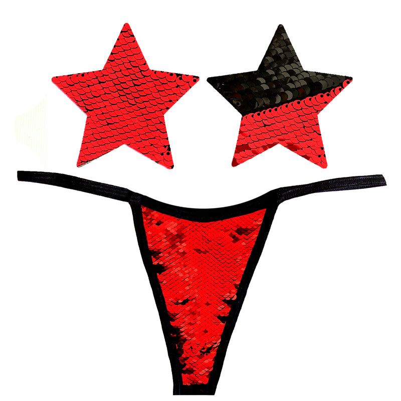 Sookie Red Black Sequin G String Naughty Knix with Pasties Set