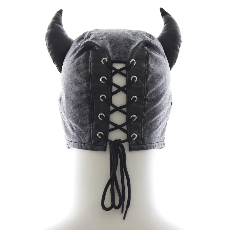 Demon Hood Face Mask Diablo With Horn Black Lace Back