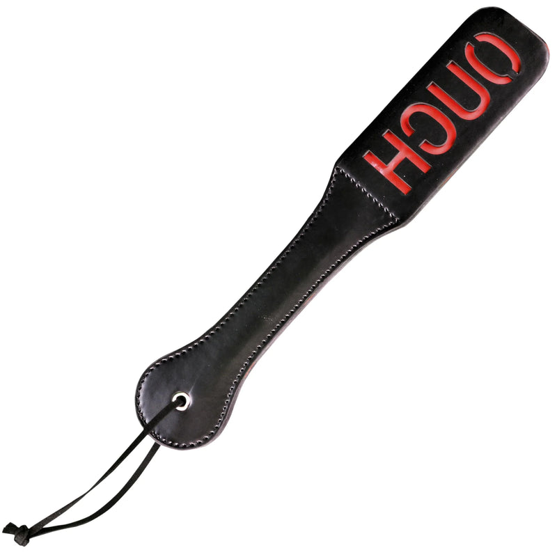 OUCH Slapper Paddle Fetish Play Black Leather Red Imprint