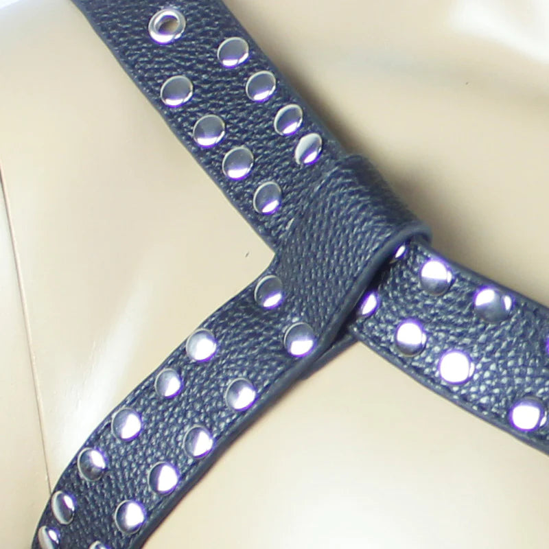 Vegan Chest Harness Double Strap Pebbled  Rivet Studded Vegan Leather