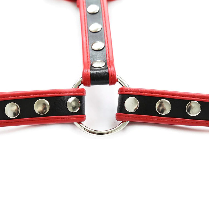 Red Vegan Studded Chest Harness English Bulldog Harness Rivet Studded Vegan Leather