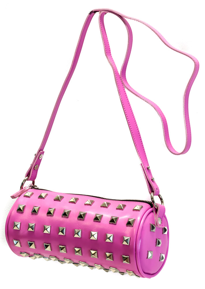 Pink Studded Pyramid Cylinder Bag