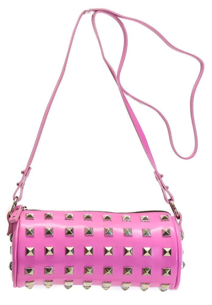 Pink Studded Pyramid Cylinder Bag