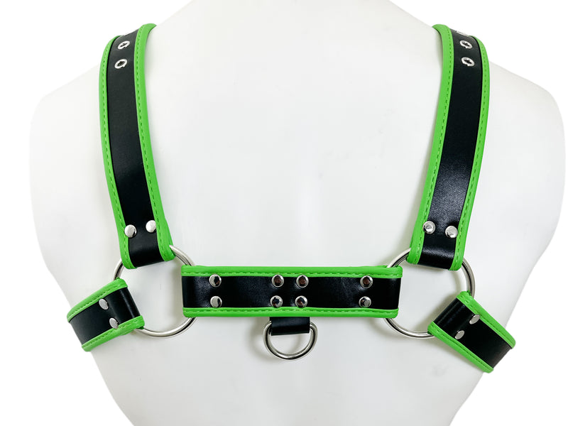 Green Pipping Bulldog 4 Buckle Soft Harness