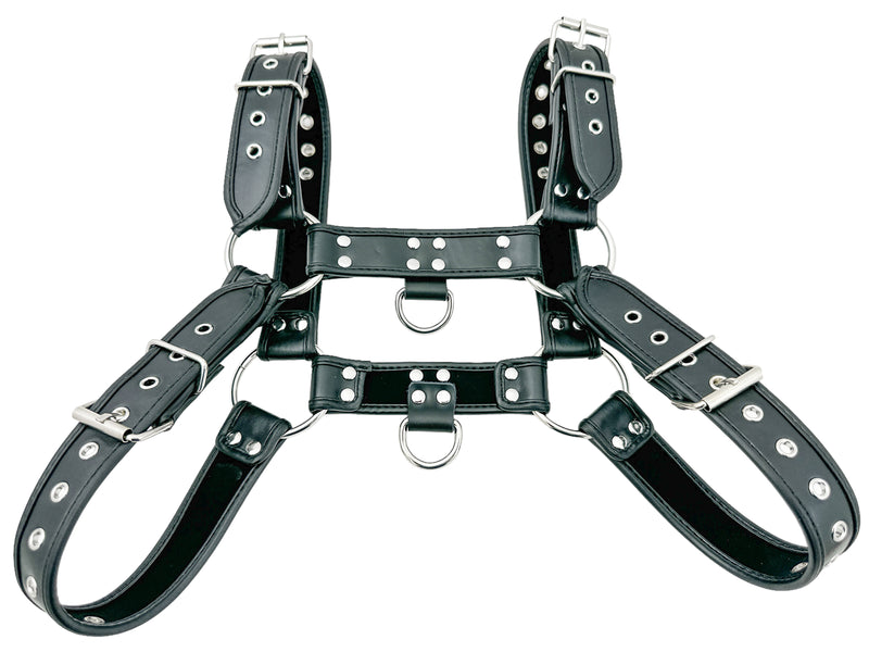 Black Pipping Bulldog 4 Buckle Soft Harness