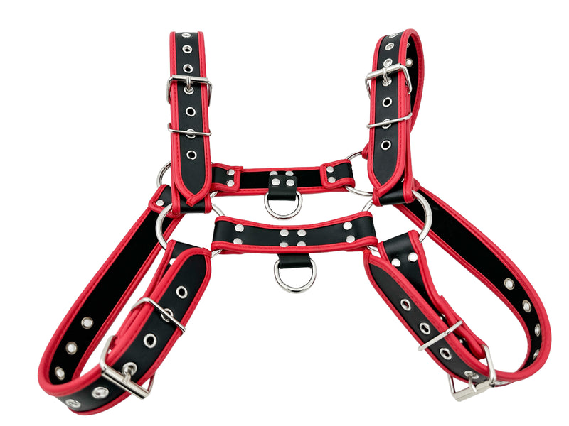 Red Pipping Bulldog 4 Buckle Soft Harness