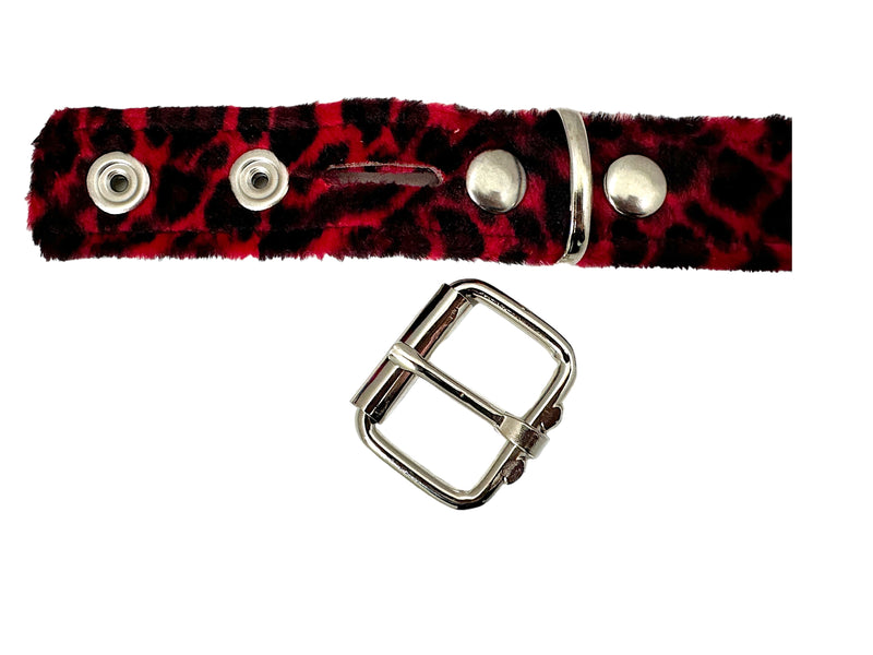 RED LEOPARD RED 2 ROW PYRAMID STUDDED  BELT