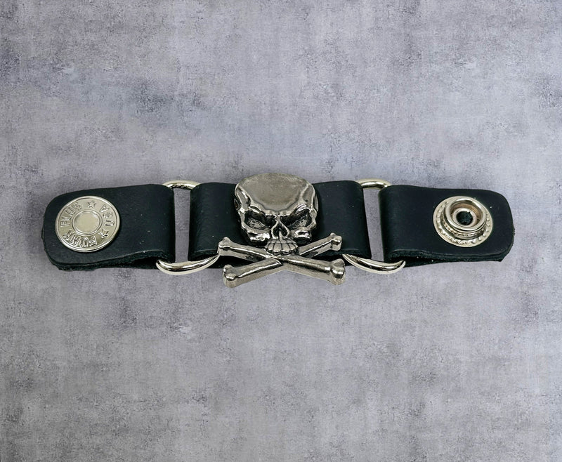 LEATHER VEST EXTENDER WITH SNAP BUTTON IRON CROSS, SKULL, FINGER ETC