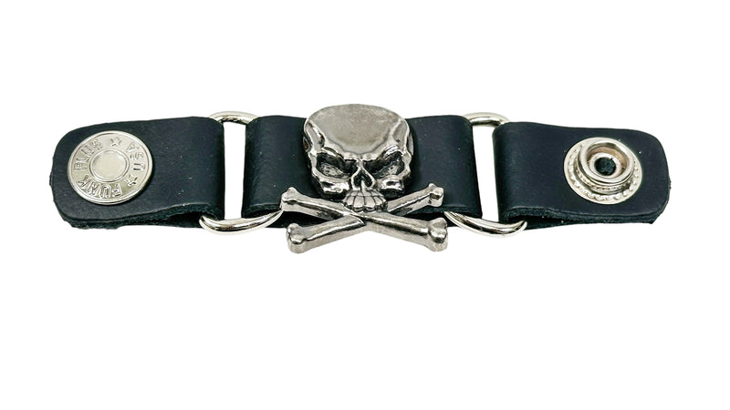 LEATHER VEST EXTENDER WITH SNAP BUTTON IRON CROSS, SKULL, FINGER ETC