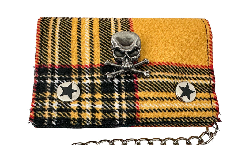 YELLO PLAID SKULL CROSS BONE BIKERS SKATERS CHAIN WALLET