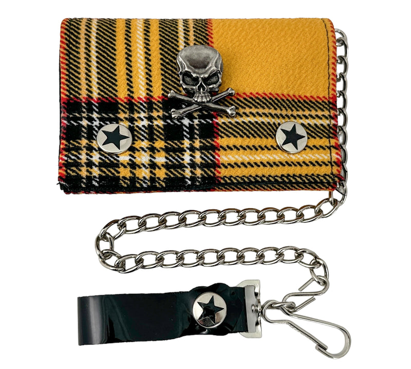 YELLO PLAID SKULL CROSS BONE BIKERS SKATERS CHAIN WALLET