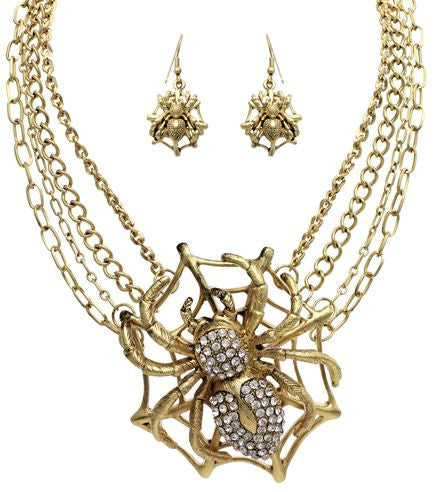 Spider Necklace And Earring Set, Gold