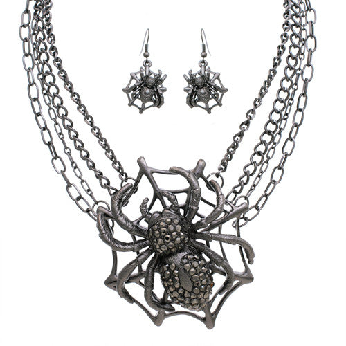 Spider Necklace And Earring Set, Hematite