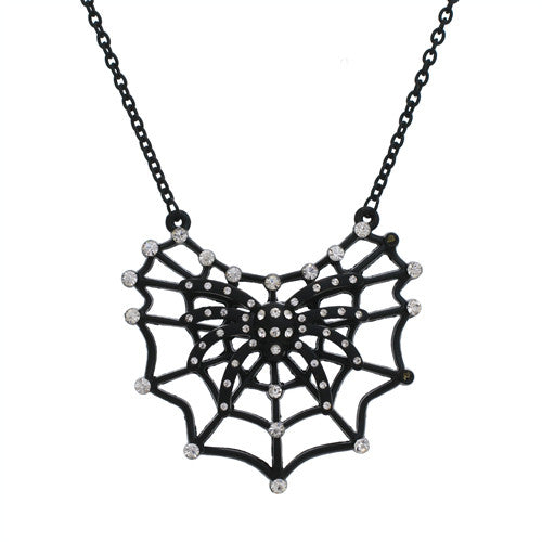 Spider With Web Necklace, Black