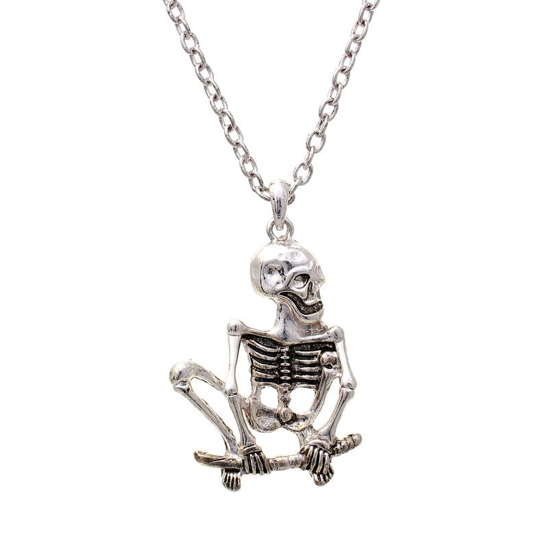 Skeleton Halloween Necklace, Silver