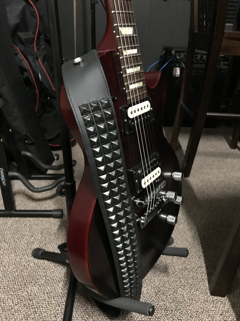 Black Studded Leather Guitar Strap