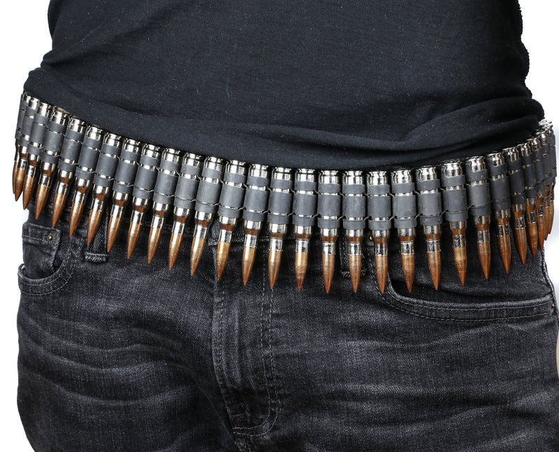 Bullet Belt .308 Caliber 3" Long Nickel Shell Copper Tips  M60 Black 'X" Link