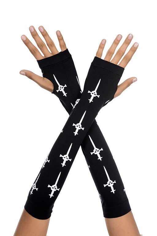 Goth Cross Black Long Gloves