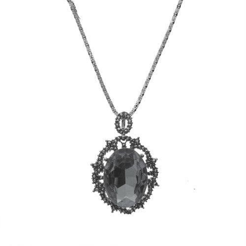 Oval Rhinestone Glass Necklace, Black Diamond
