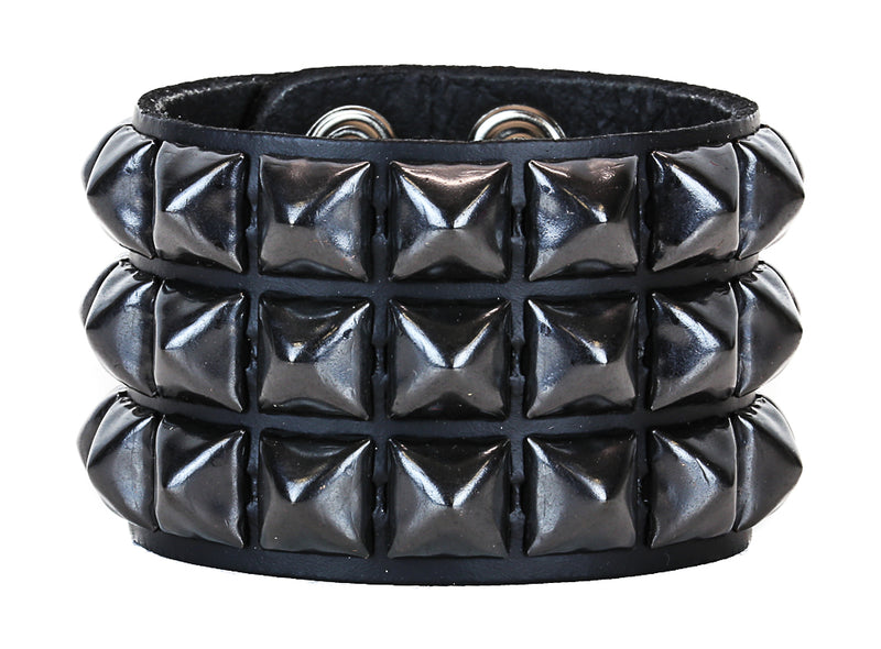 Black Pyramid Studded Leather Punk Bracelet