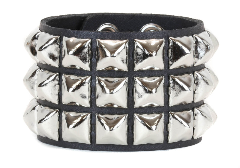 Silver Pyramid Studded Leather Punk Bracelet