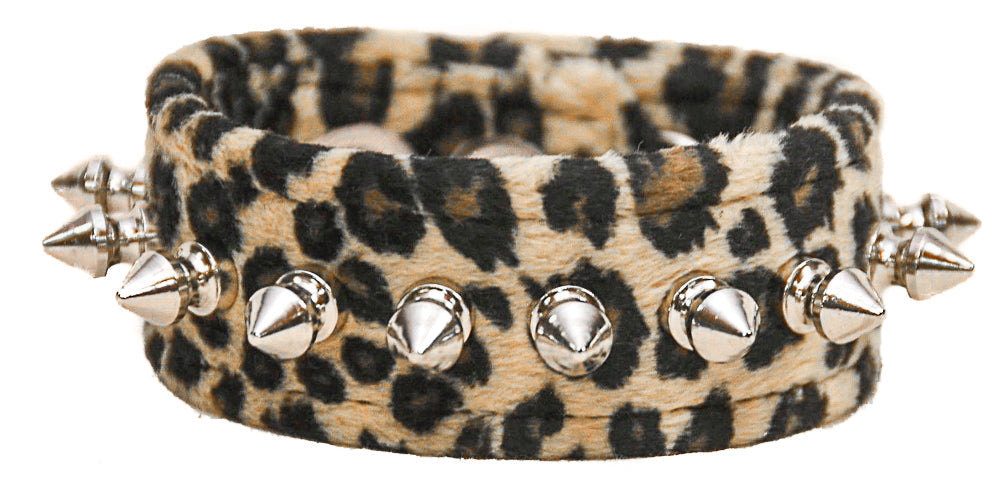 19mm Pyramid Studded Leopard Print Wristband - Punk, Rockabilly, Rock Party Bracelet
