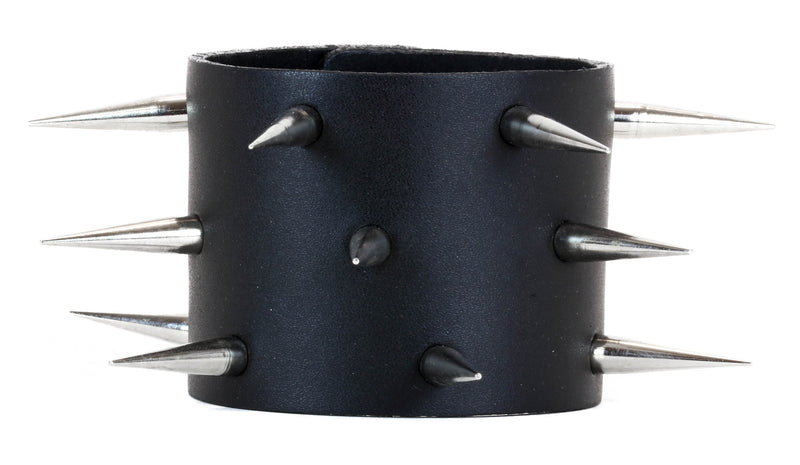 BRACELET WITH 3 ROW SLIM AND TALL SPIKES, 2 1/2" WIDE