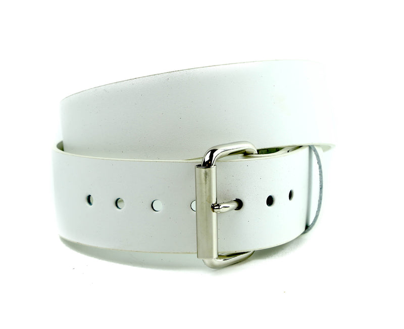 Genuine White Leather Dress Casual Jean Belt  1 3/4" Width Roller Buckle