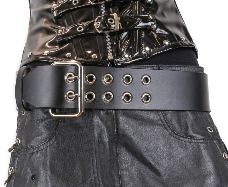 Genuine Black Leather Dress Casual Jean Skinny Belt  2 1/4" Width Roller Buckle